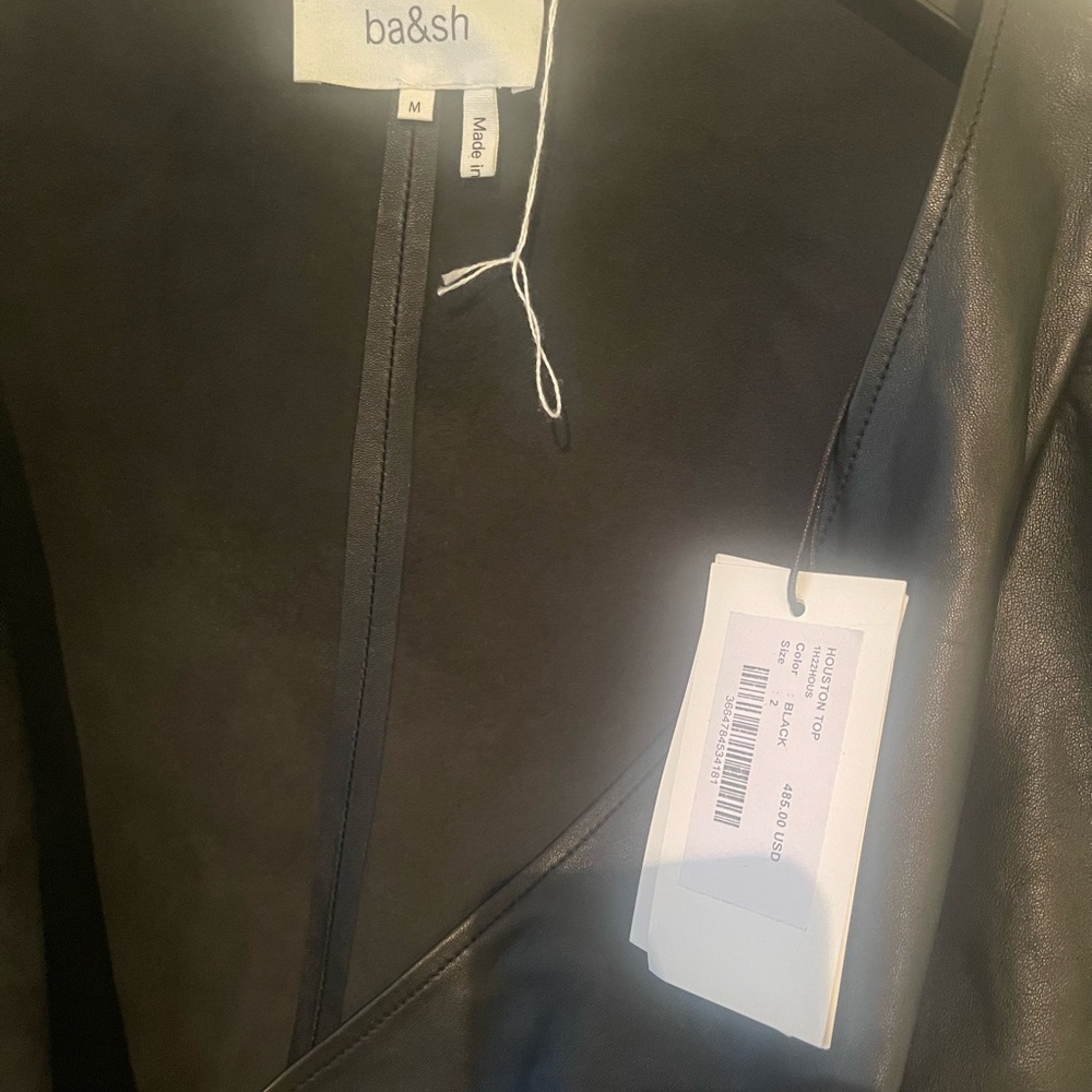 ba&sh Black Lamb Leather Wrap Top - Picture 4 of 6